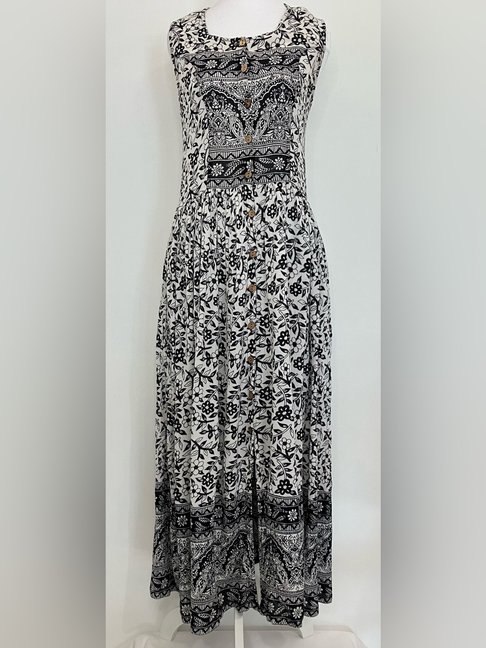 Jasmine Maxi Dress Boho Hippie Floral Peasant Button Front Tie Back Med Festival